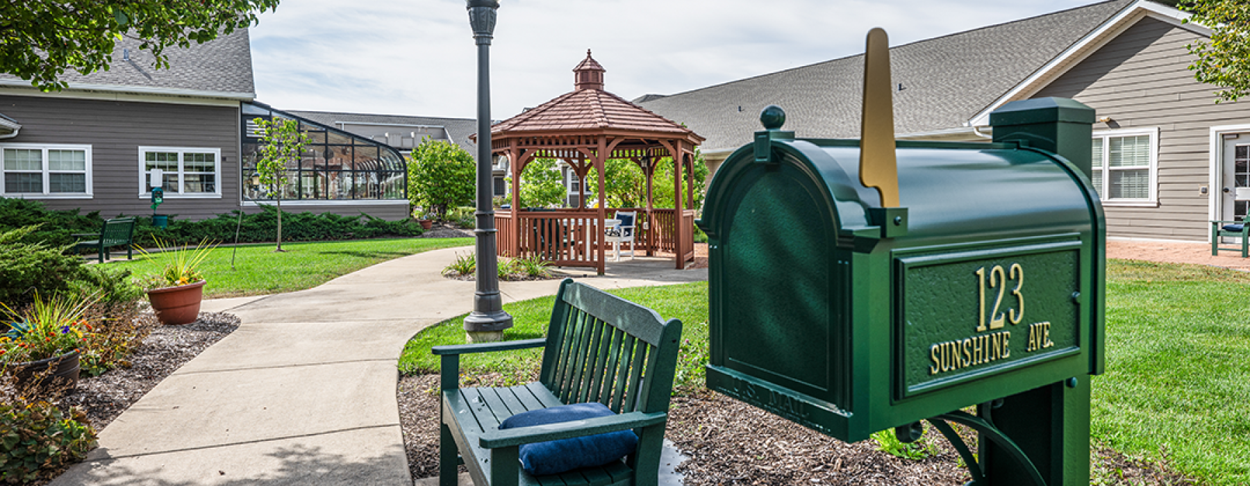 mailbox and bench