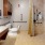a bathroom with a shower and toilet