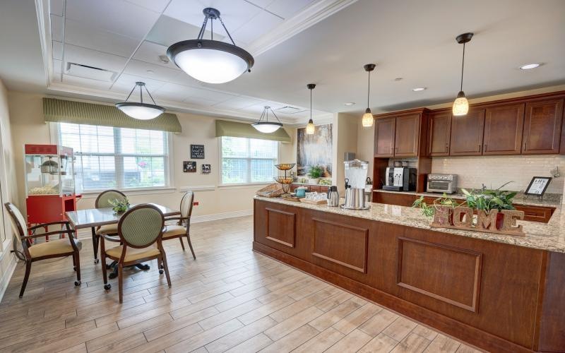 a kitchen with a wood floor